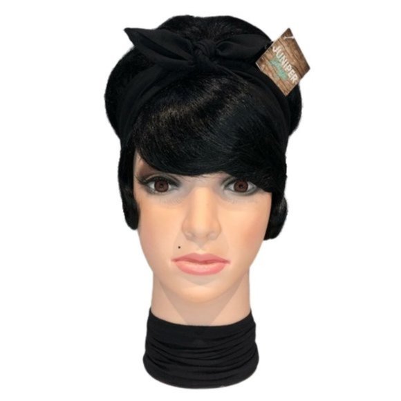 Solid Black Rockabilly Bandana Tie Headband - Picture 3 of 13